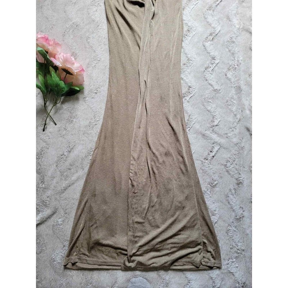 Aeom Metallic Shimmer Bronze Gold Halter Neck Maxi Dress NWT Size L - Picture 3 of 11